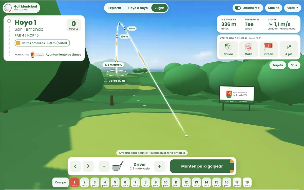 Modo de juego en el hoyo 1 del campo de golf de Llanes